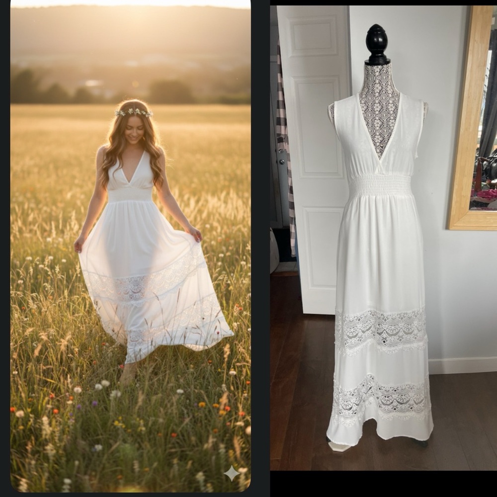 NWT Large Baltic Born Lace Boho Smock Waist Maxi Dress.